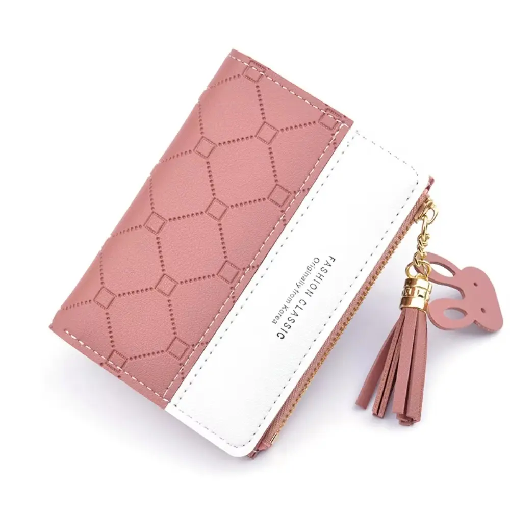 Women's Geometric Embossed All-Over Print PU Leather Mini Multi-Function Card Wallet - Coin Purse with Tassel Rabbit Charm, Daily Gift, Minimalist, Fashionable Card Holder