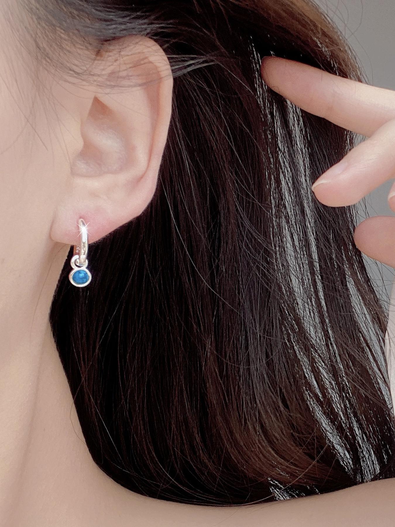 925 Sterling Silver Fashion Blue Turquoise Decor Hoop Earrings, Elegant Jewelry for Women, Trendy All-match & Exquisite Jewelry for Birthday Gift