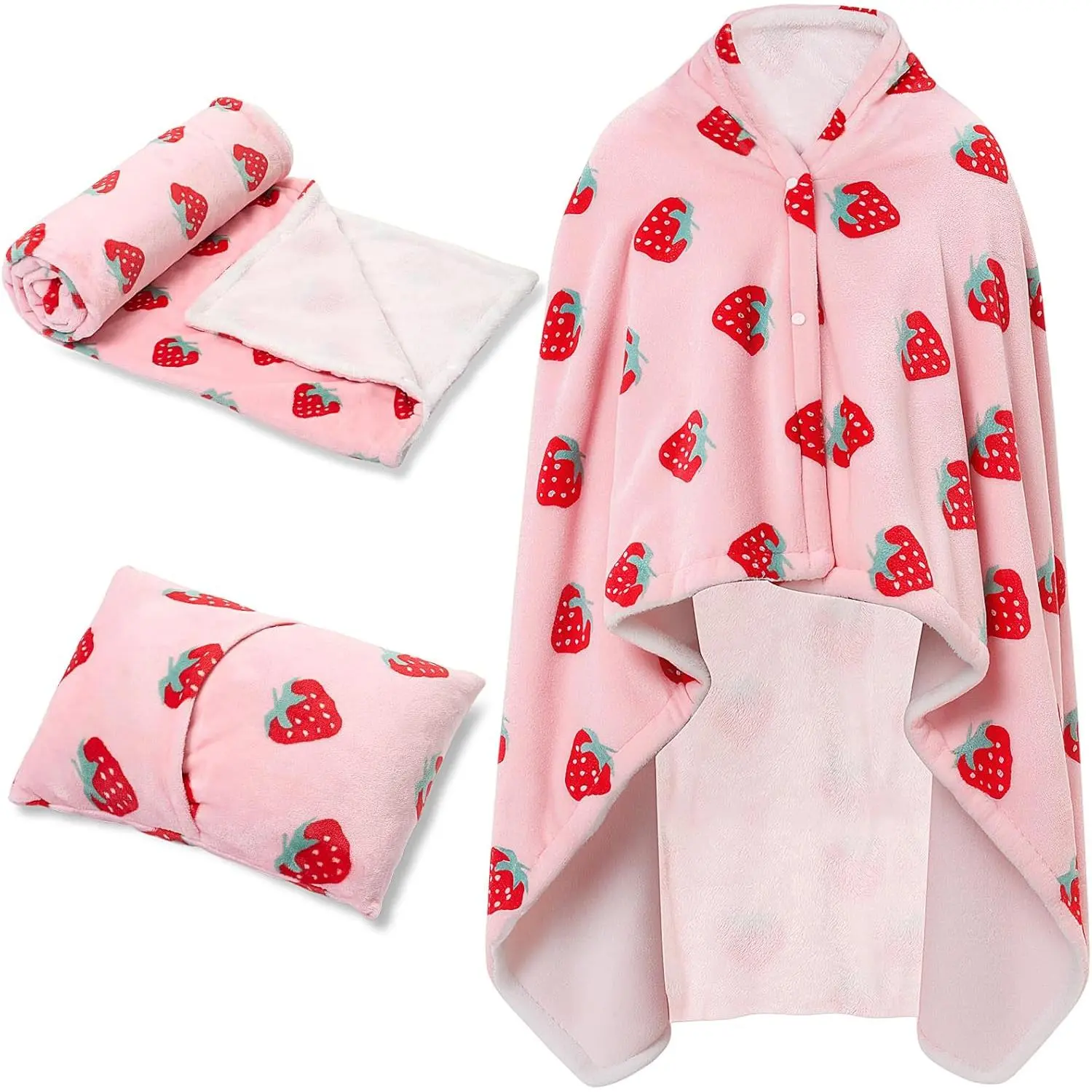 Modern Synthetic Fiber Plush Wearable Blanket with Sleeves, Button Closure, 40x60in Fleece - 2-in-1 Travel Wear Office Pillow Throw Shawl for Women, Winter Warm Bedding Accessory Gift