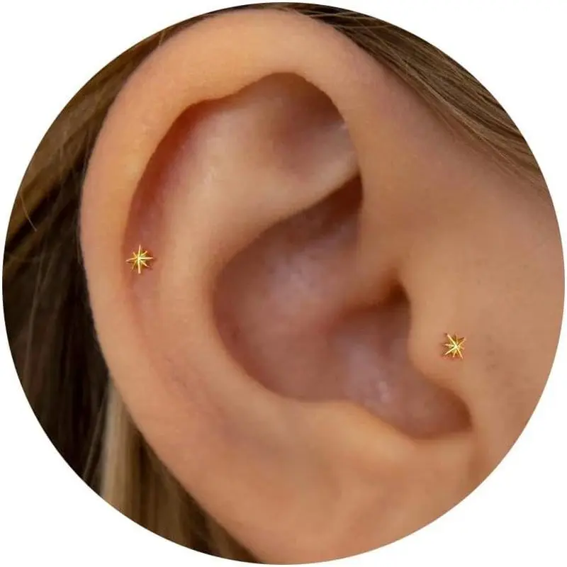 16G Tragus Piercing Jewelry, Threadless Titanium Flat Back Stud Earring Tiny Starbust Helix Conch Jewelry for Women