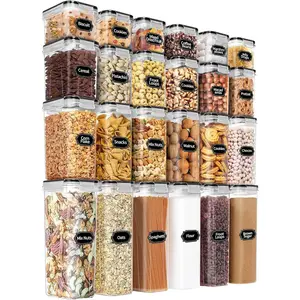 Airtight Food Storage Containers Set with Lids - 24 Free Kitchen and Pantry Organization, Plastic Leak-proof Canisters for Cereal Flour & Sugar - Labels & Marker