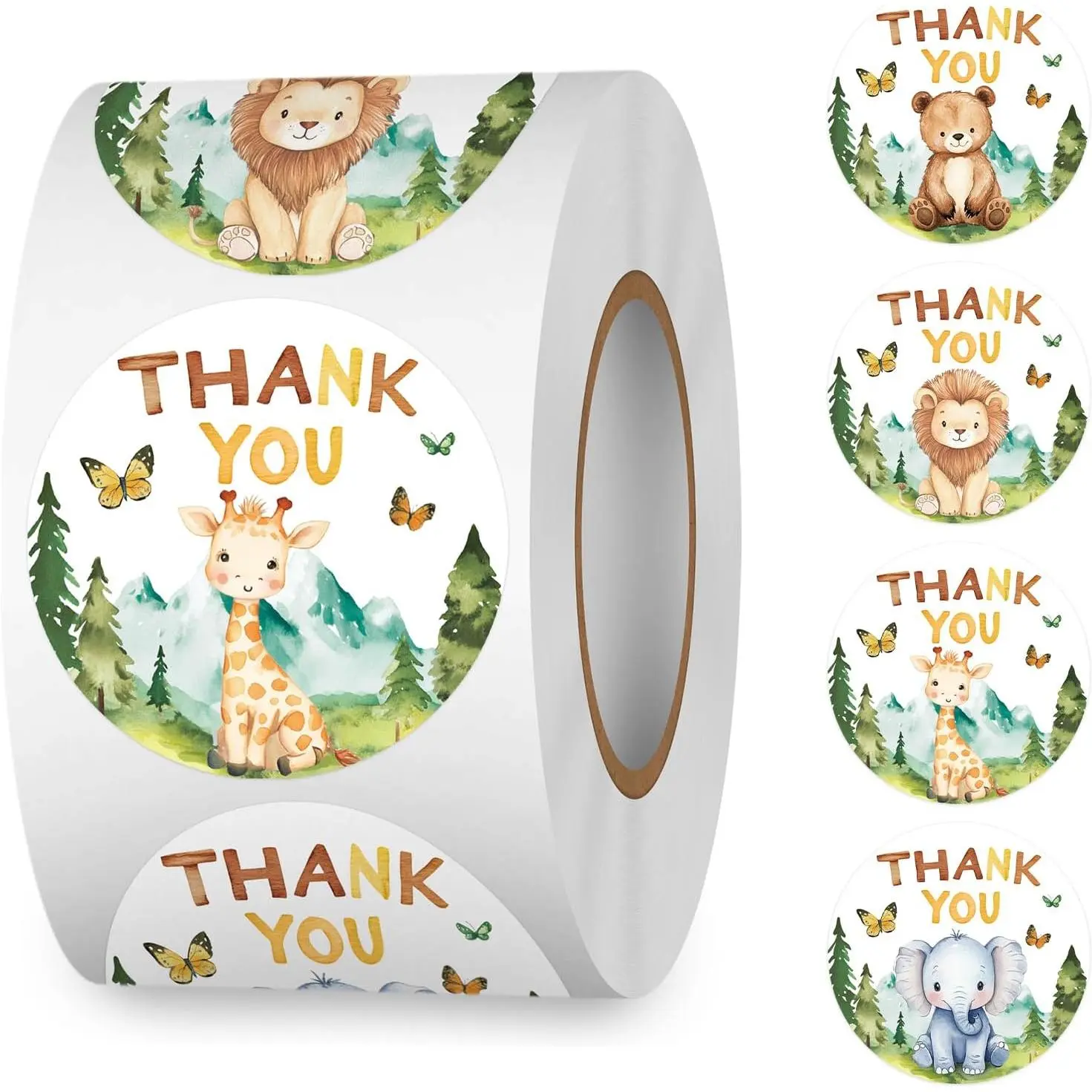 Woodland Decorative Paper Peel-Off Stickers Roll Pack, 500-Count 1.5in 4 Designs for Favors, Cards, Office Stationery & Party Decoration (White)