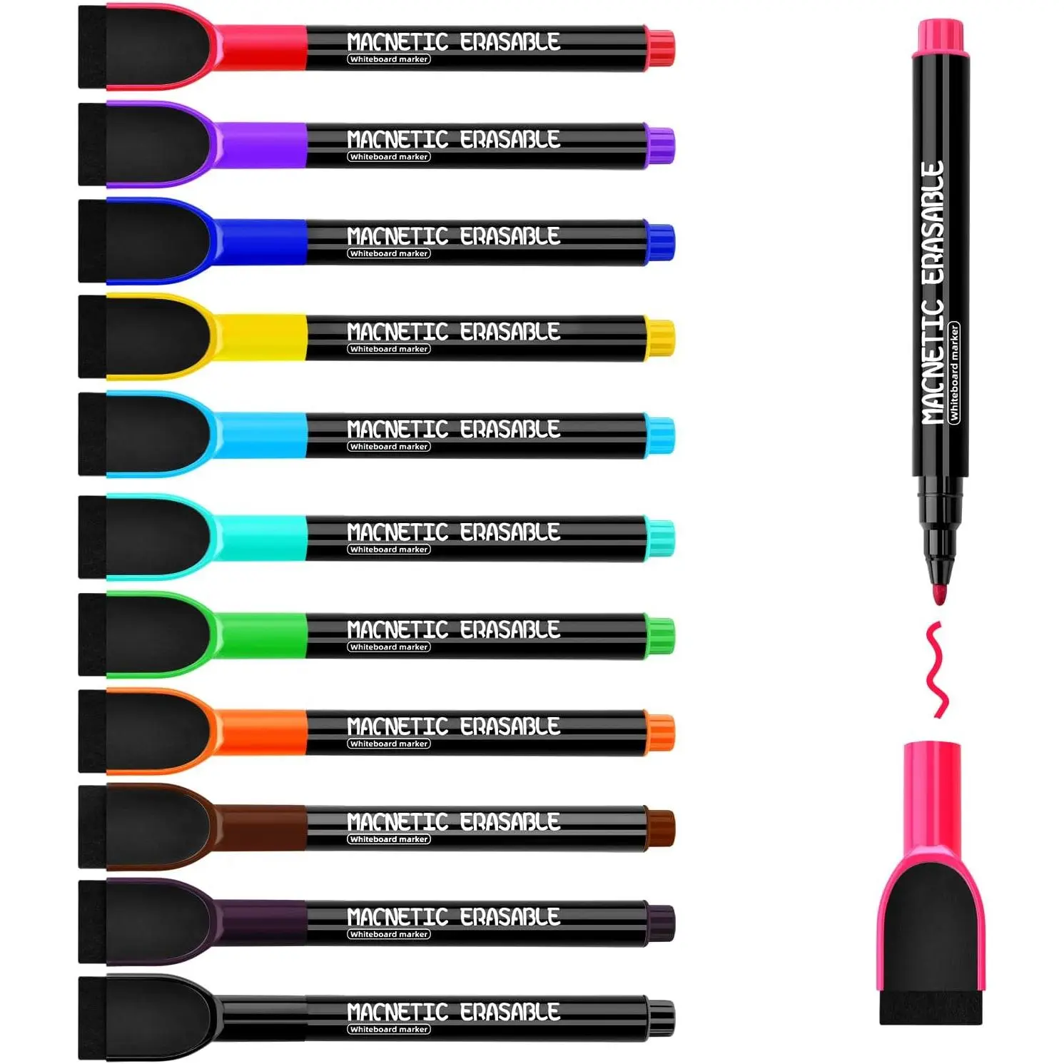 Dry Erase Markers Fine Tip - 12 Colors Whiteboard Markers with Eraser Cap, Low Odor Thin Dry Erase Markers for Office Professional Use, Work  White board & Calendar