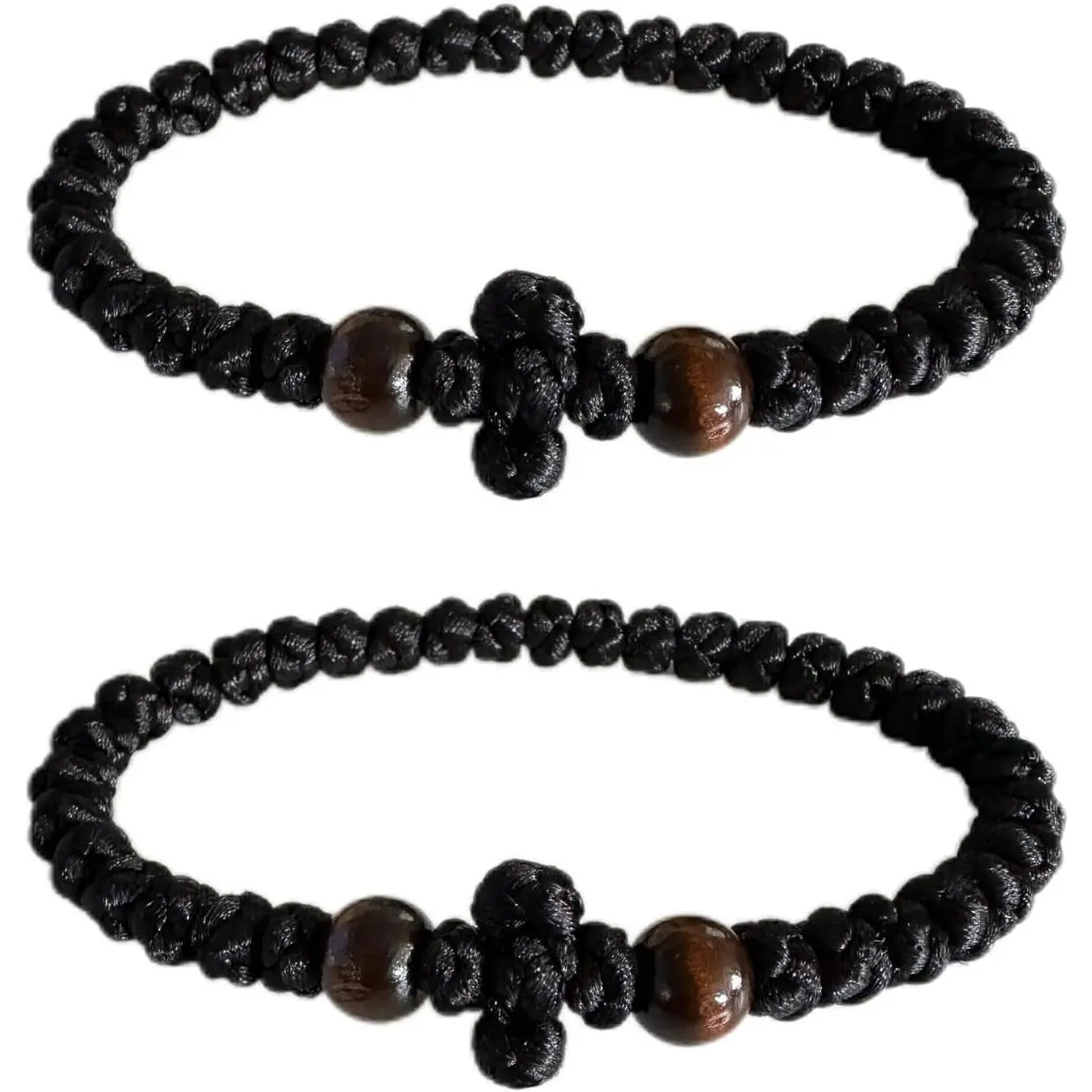 Orthodox Prayer Rope Bracelet, 2-Pack Black Chotki Komboskini, Christian Prayer Beads with