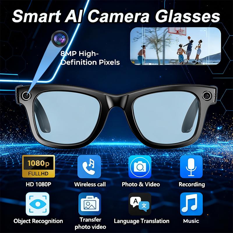 Bluetooth Wearable Smart Glasses (Photochromic Sunglasses) - 8MP Cam Digital Camera, Button Touch Adjustment, UV Protection, 160+ Languages Real-Time Translation, Hands-Free Photography/Video Recording, Casual Travel Outdoor Use