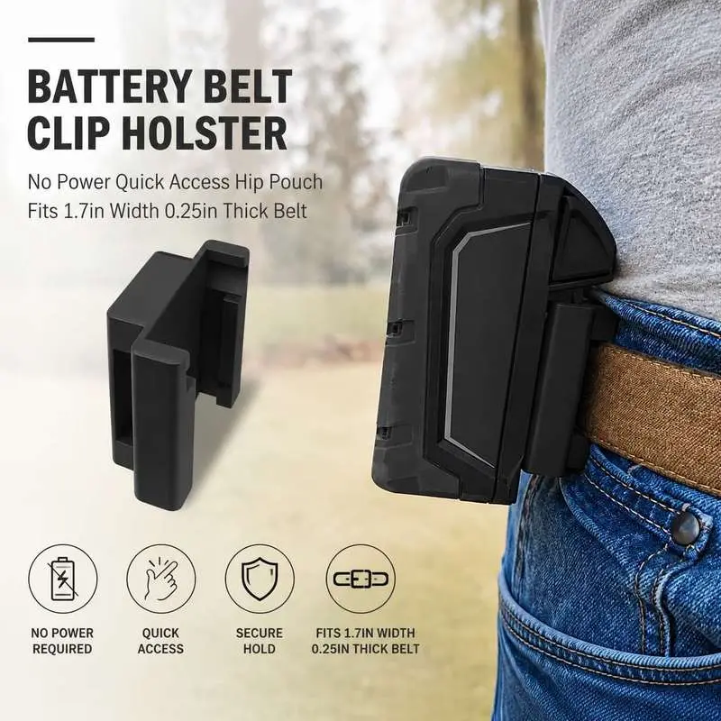 Battery Belt Clip Holster No Power Quick Access Hip Pouch Fits 1.7in Width 0.25in Thick Belt