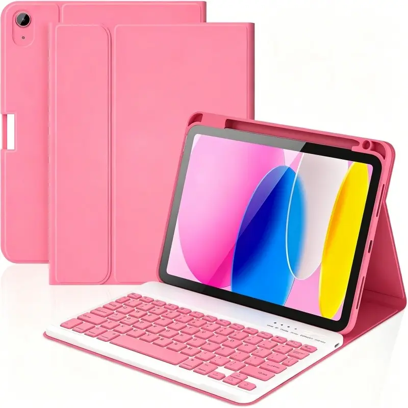 for iPad 11th 10th Generation Case with Keyboard, Detachable Wireless Keyboard Case for iPad A16 11 inch 2025/10th Gen 10.9 inch 2022, with Pencil Holder (Watermelon Red)