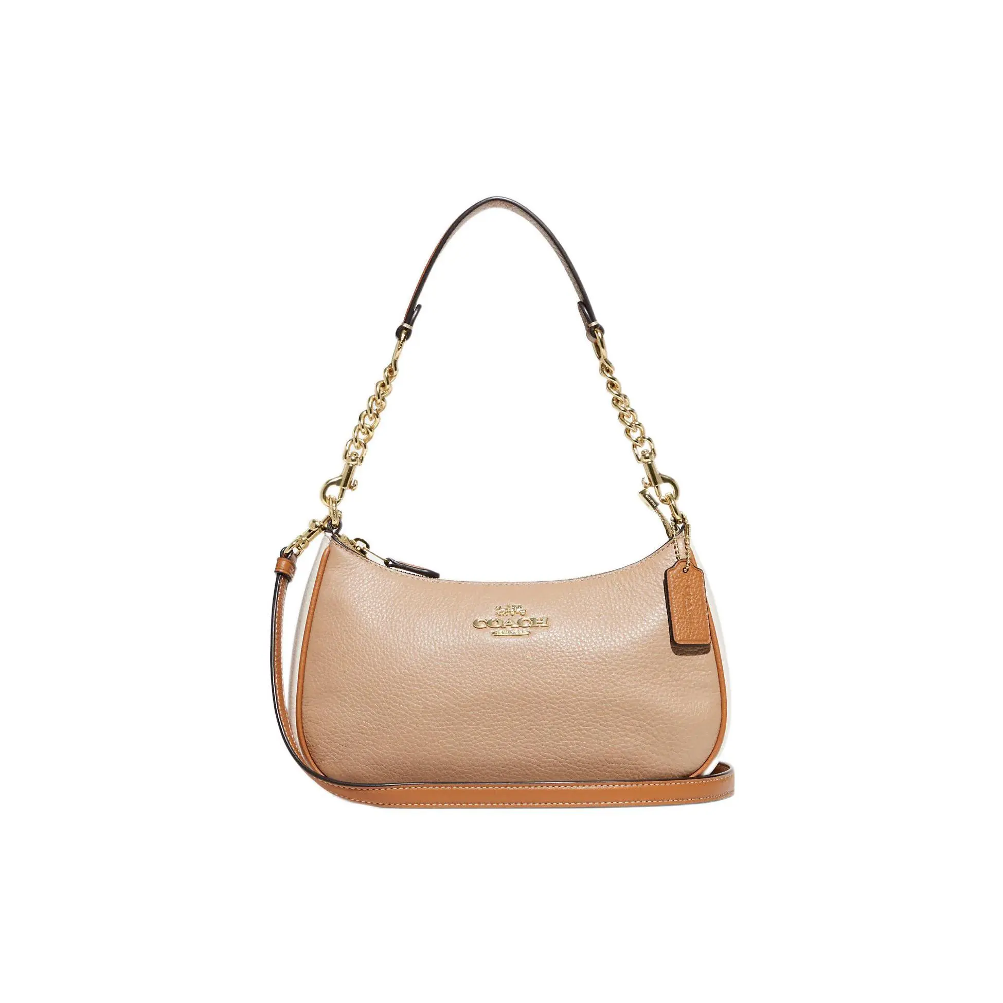 COACH Teri 25 Solid Zip Top Handle Crossbody Shoulder Bag for Women in Gold and Taupe