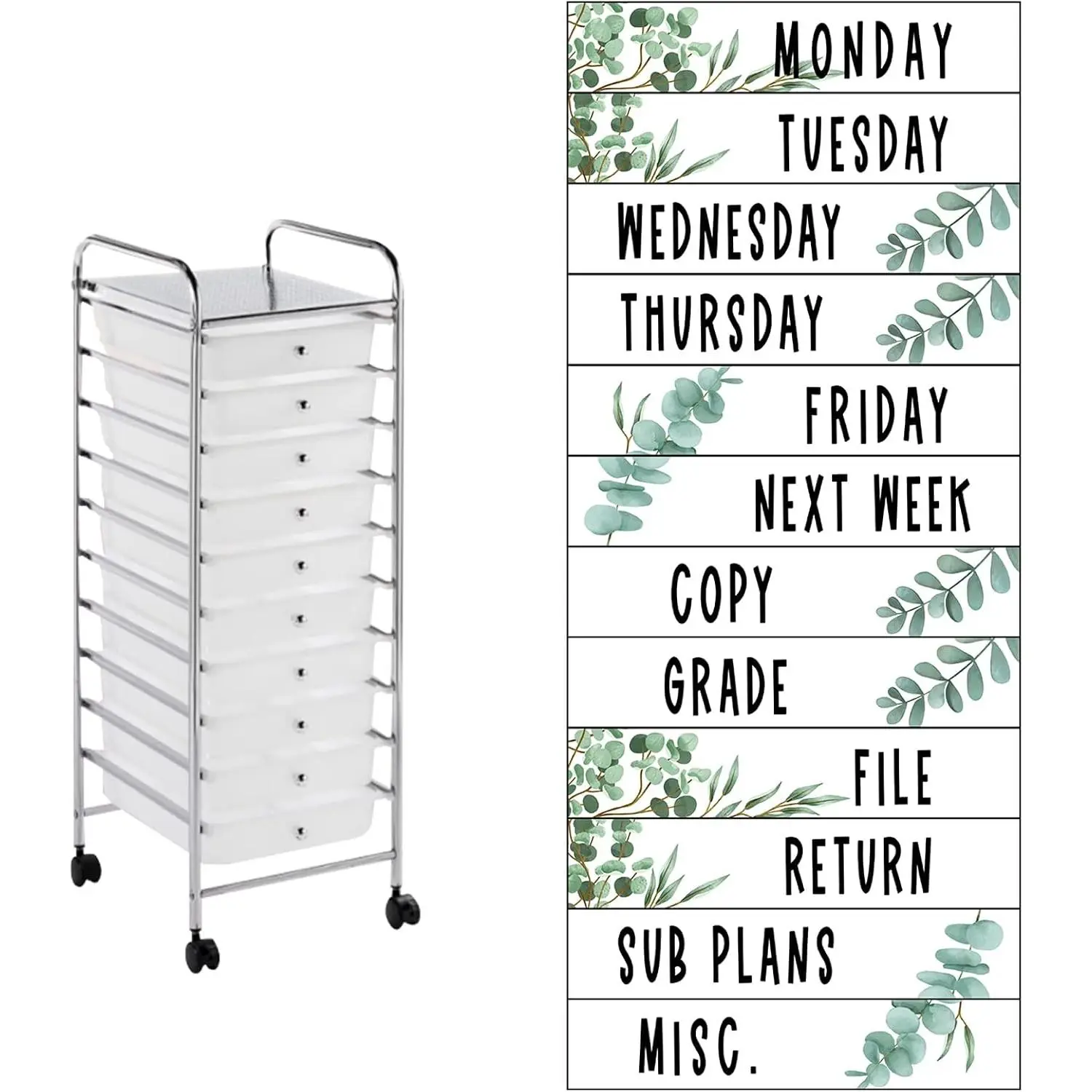 12 count Rolling Storage Cart Labels 10 Drawer Rolling Storage Cart Label Blackwhite Classroom Decor for Teacher Office School Classroom Organization