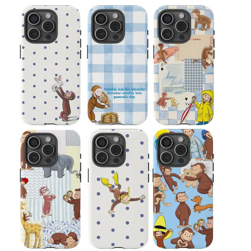 Curious George Phone Case - Cute Cartoon Monkey Cute Accessories Protective Cover for 11-17 Pro Max, Air, Luxury Crystal Texture Modern Design Comprehensive Protection Mobile Phone Accessory for Enthusiasts, Durable