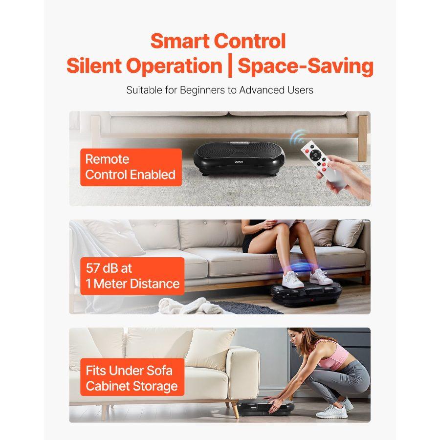 VEVOR Vibration Plate Exercise Machine, Whole Body Shaker for Lymphatic Drainage and Weight Loss, Home Workout Gym Fitness Equipment with 2 Resistance Bands, Vibrating Platform for Women Men, Black