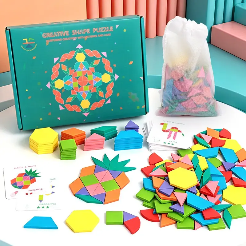 188pcs Wooden Building Blocks Set, Montessori Geometric Puzzles, Stem Learning Toy, Fine Motor Skills, Gift for Kids Ages 3-6