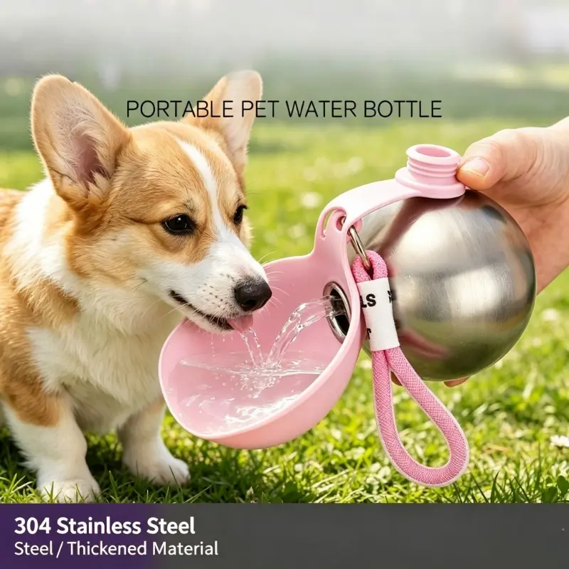 2 in 1 Portable Dog Water Bottlewith Bowl, 10 oz Stainless Steel Pet Travel Dispenser with Silicone Foldable Bowl, Leak Proof Tumbler, Dog Walking Accessories for Small Dog & Puppy Walking Hiking Outdoor