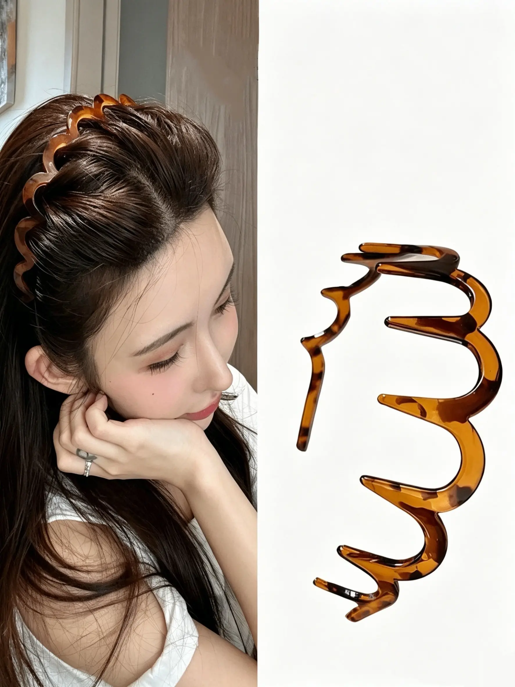 Unisex Wave Pattern Hairband, Simple Secure Hair Tie, Leopard Print Floral Edge Headband, Fashionable Leopard Print Hair Accessory, Turtle Shell Design, Wavy Headband