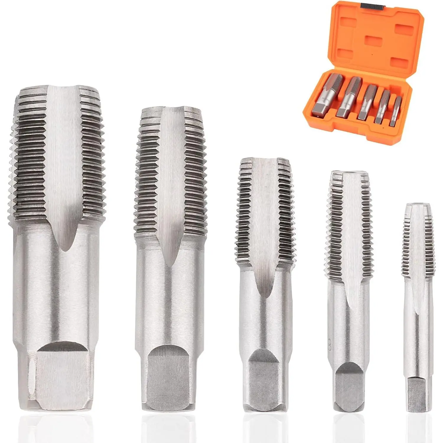 5- NPT Pipe Tap Set, NPT Tap and  Set with 1/8", 1/4", 3/8", 1/2" and 3/4" Sizes – Carbon Steel Hand Threading Tool for Plumbing, Mechanics, DIY Tasks, Delivers Clean Accurate Threads