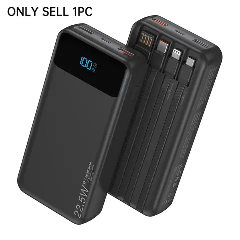 20000mAh portable high-capacity, with 4 cables, PD20W fast charging, USB C output/input, 6 outputs & 2 inputs, with an LED digital display screen, Portable Charger Powerbank, applicable to smart devices, an essential tool for outdoor camping
