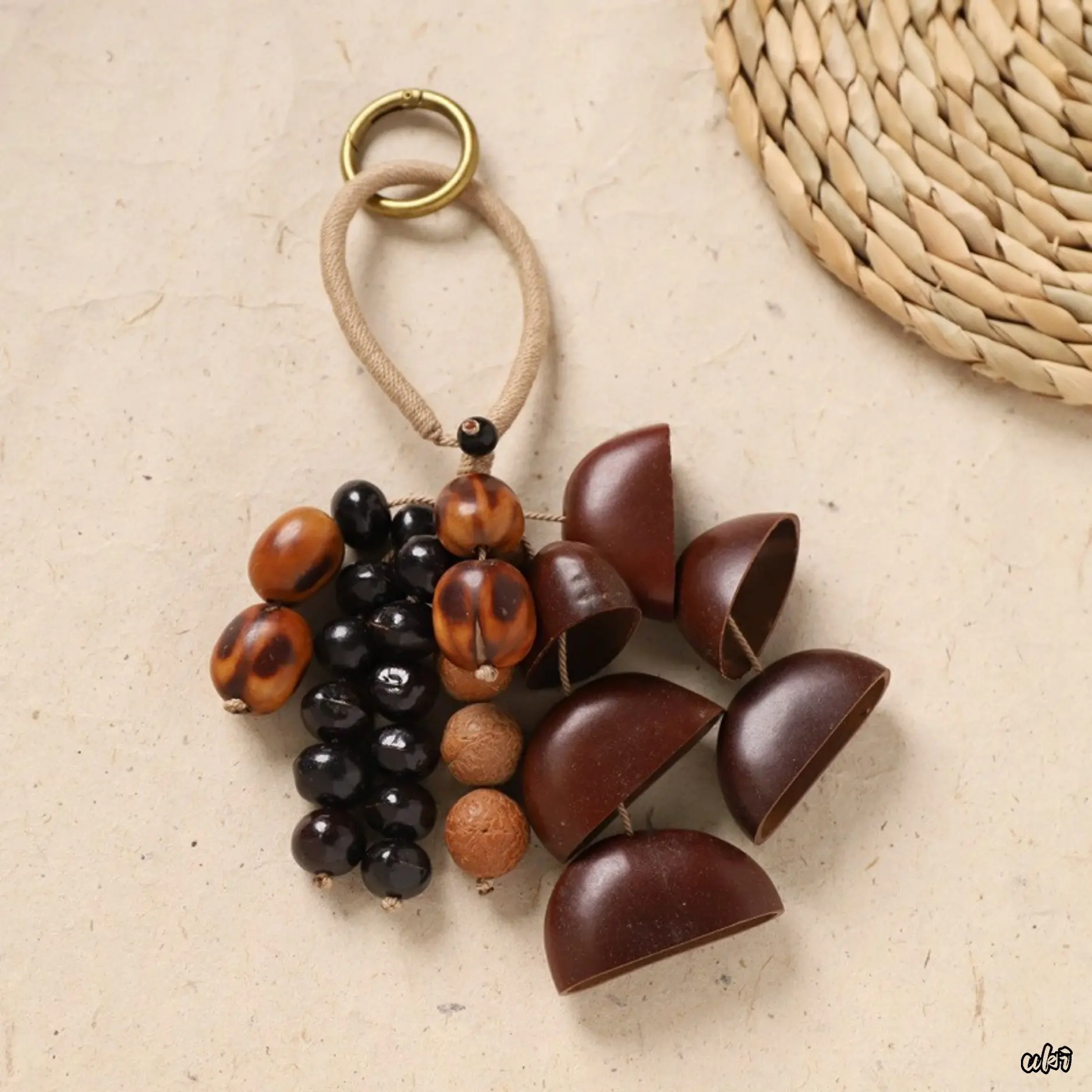 Handcrafted Look Natural Nutshell Rattle Wind Chime Pendant - Decorative, Hangable, Compact Handmade Sound Therapy Hanging Bell with Plant Fruit Decor, Everyday Use DIY Ornament for Backpack, Car, Indoor Wall Hanging, Indoor/Outdoor, Nature Decor, Plant F