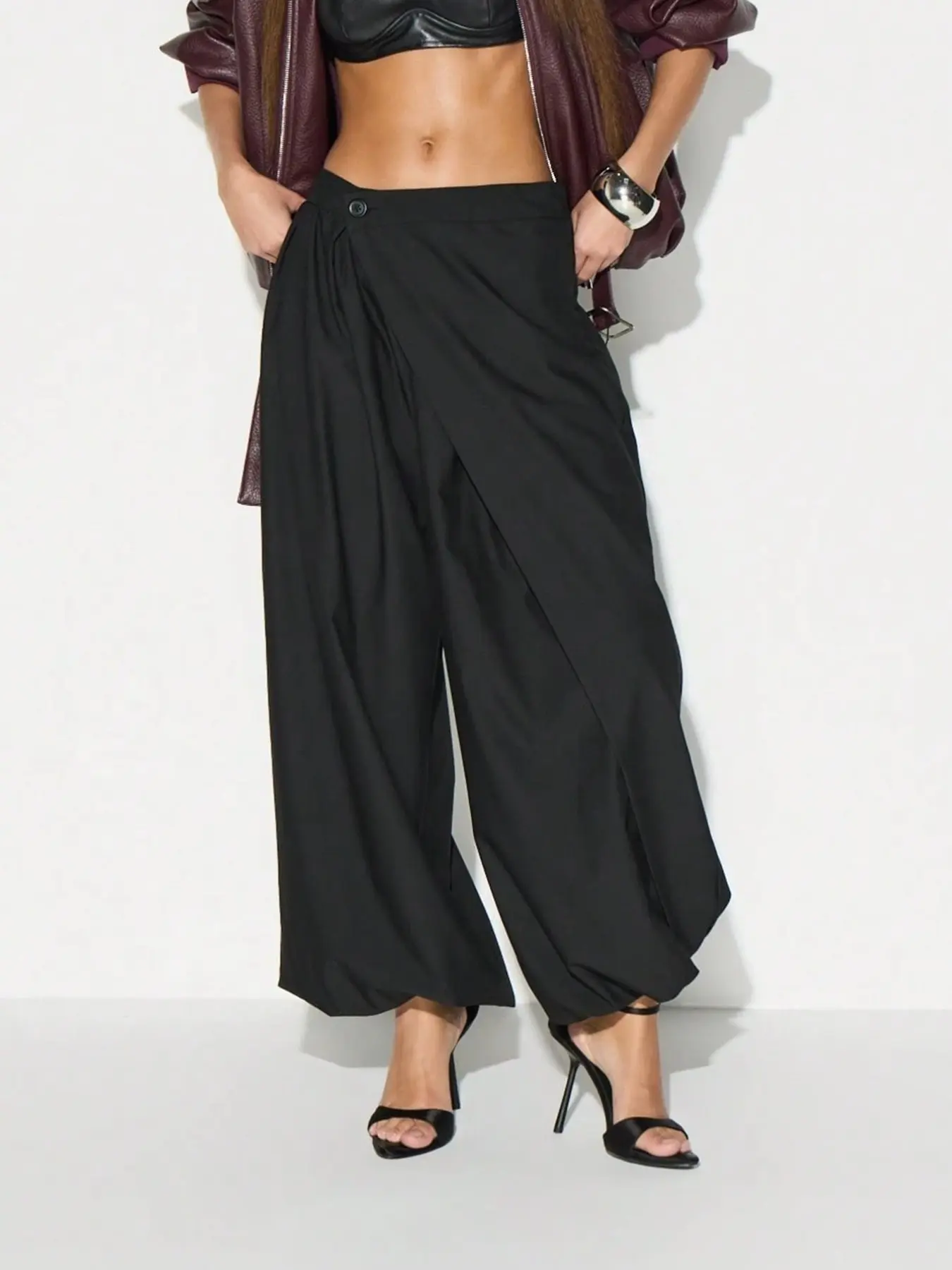 Women's Wide Leg Loose Pants, High Waist Fall Fashion, Slimming Pleated Flowy Irregular Casual Trousers, European Style Cross-Border Clothing