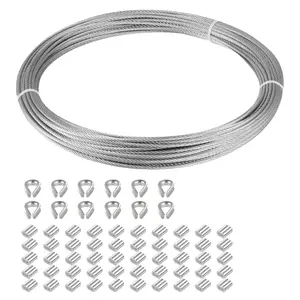 1/16 inch Stainless Steel 304 Aircraft Cable Wire Rope Marine Grade, 33 FT Length 7x7 Strand Core with 50 Pieces Aluminum Sleeves and 12 Pcs Thimbles