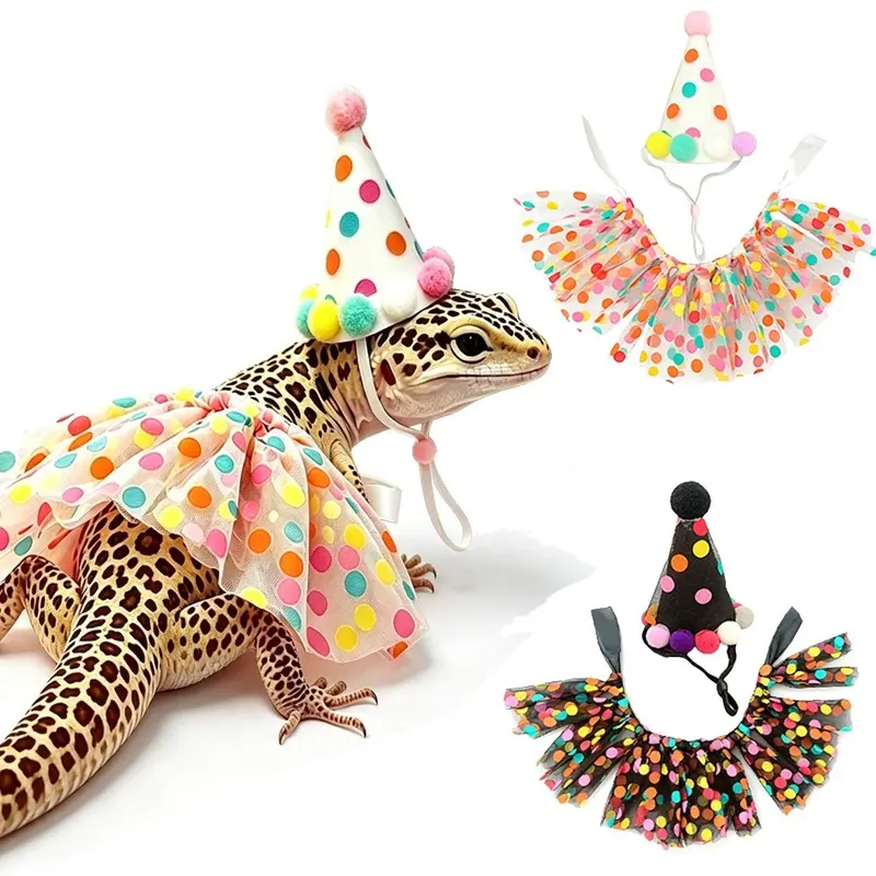 Small Reptile 2-Piece Costume Set - Pet Lizard Chameleon Hat & Puffy Skirt, Holiday Outfit for Christmas Halloween Themed Parties