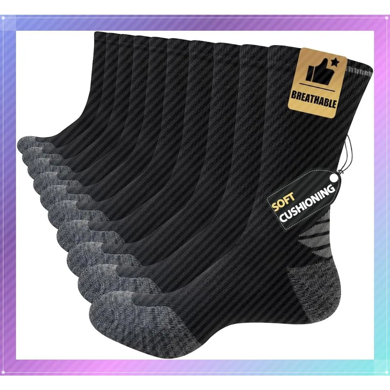 5/10 Pairs Mens Lightweight Long Cushion Work Socks Casual Breathable Crew Athletic Socks for Workout SportsGift