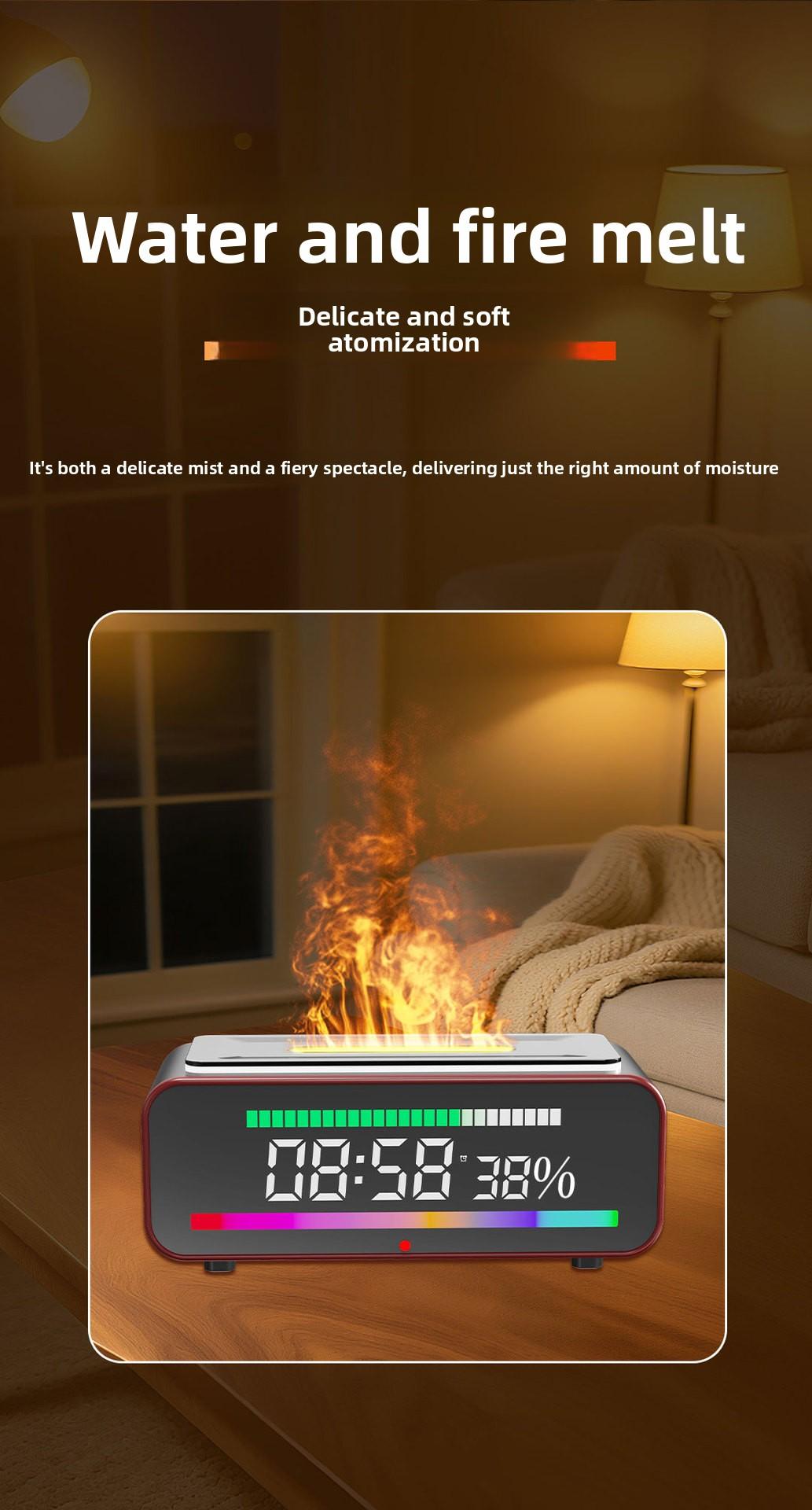Aroma Diffuser Simulated Flame Fireplace Bluetooth Speaker Humidifier Aromatherapy Machine Home Clock Alarm Clock Diffuser