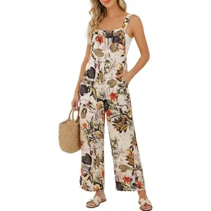 YOINS Jumpsuits for Women Floral Boho Summer Wide Leg Rompers Loose Fit Overalls with Pockets