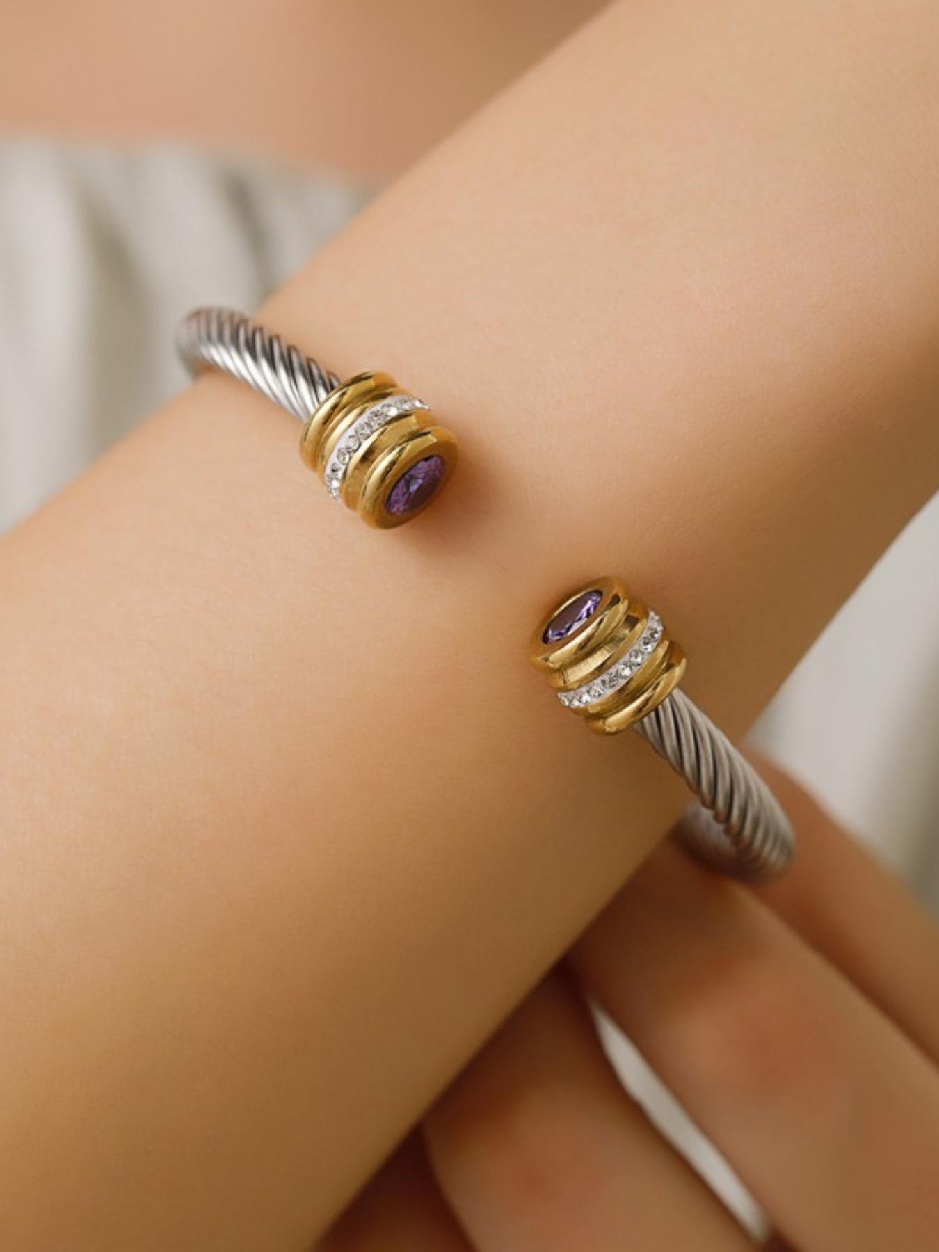 Rhinestone Decorated Stainless Steel Cuff Bracelet, Rhinestone Decor Bangles, 1 Count Fashionable Jewelry for Party, Everyday Wear Accessories, Trendy Versatile & Exquisite Jewelry for Birthday Gift