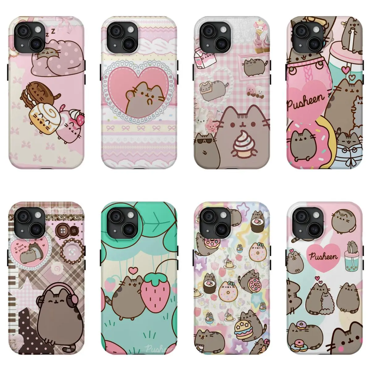 Cute Pusheen Kawaii Cat Colorful Y2K Style Patterns Phone Case for IPhone 17 16 15 14 13 12 11 Pro Max Plus Air Anti Fall Protective Drop-proof Gift Unique Design