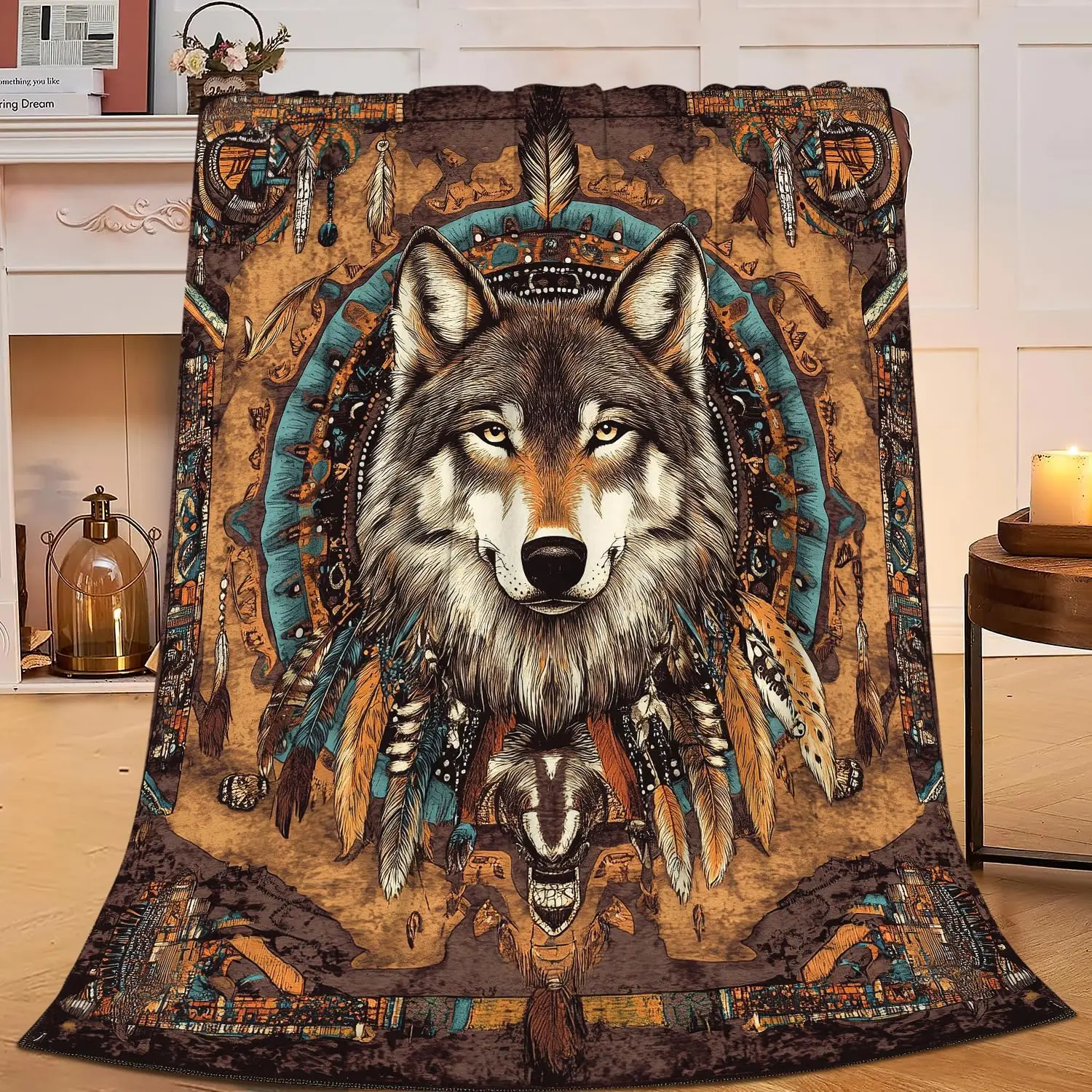 Wolf Blanket Wolf Throw Blanket Soft Cozy Warm Fuzzy Fleece Lightweight Plush Merch Indians Decor Gifts for Indian Lover Man Woman Boy Girl Couch Bedding Sofa 50"X40"