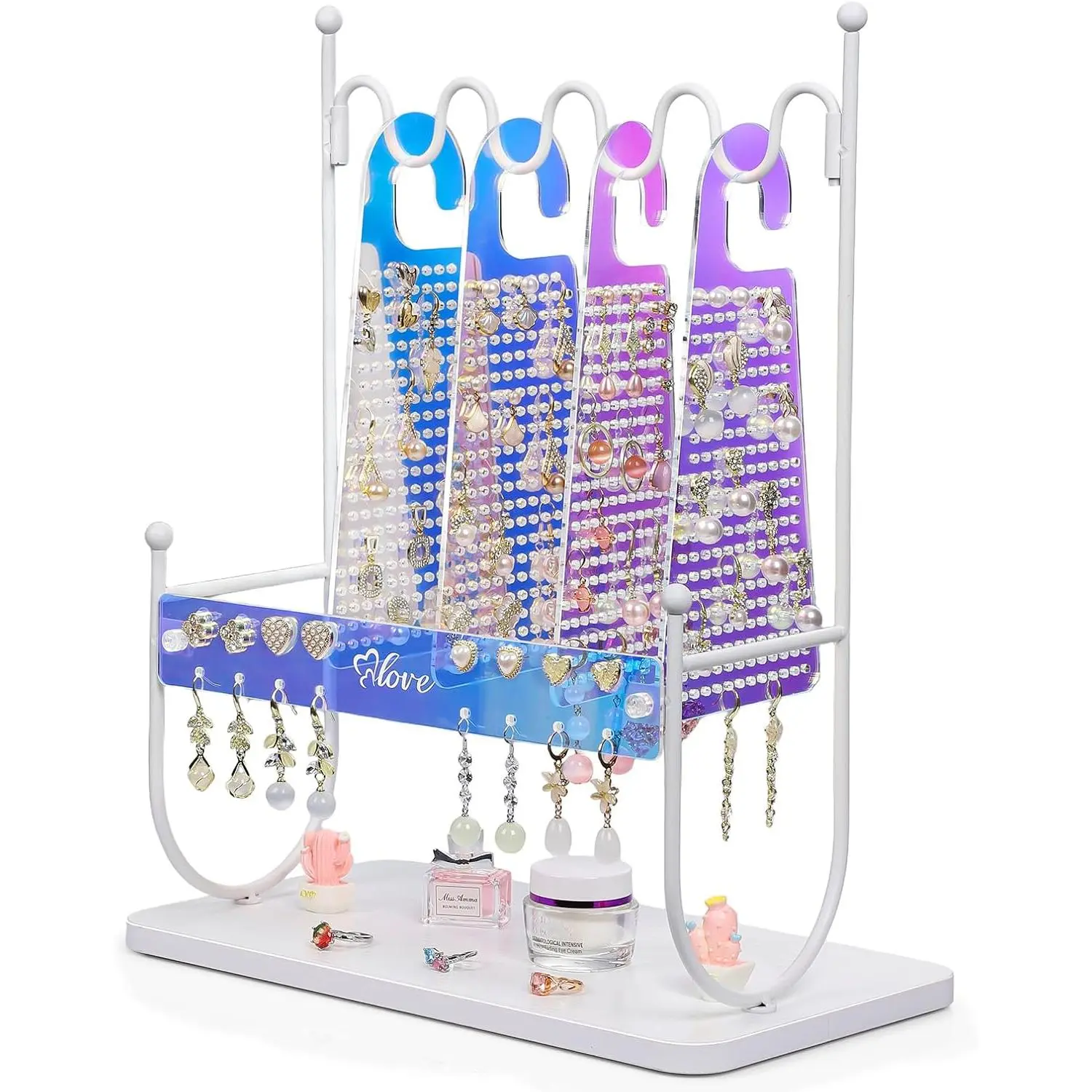 Iridescent  Earring Organizer Holder for Girls, Tweens & Women - 900 Holes  Display Stand with Rainbow Glow for Studs, Hoops, Dangles - Modern