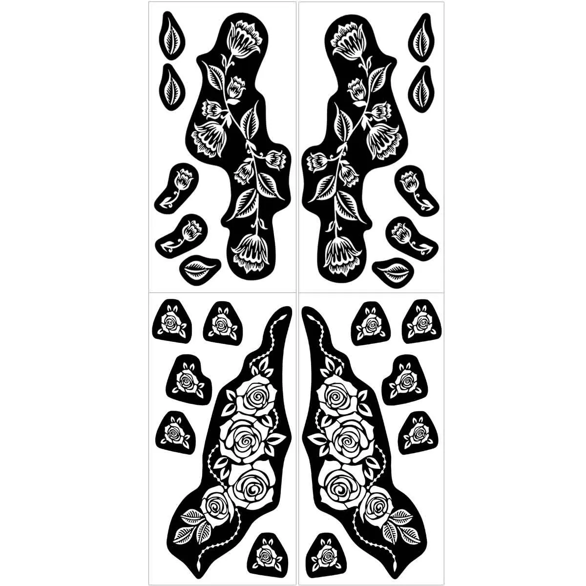 Hollow Out Flower Pattern Tattoo Stencil, 4 Sheets Decorative Temporary Tattoo Templates for Women, DIY Body Art Drawing Tool