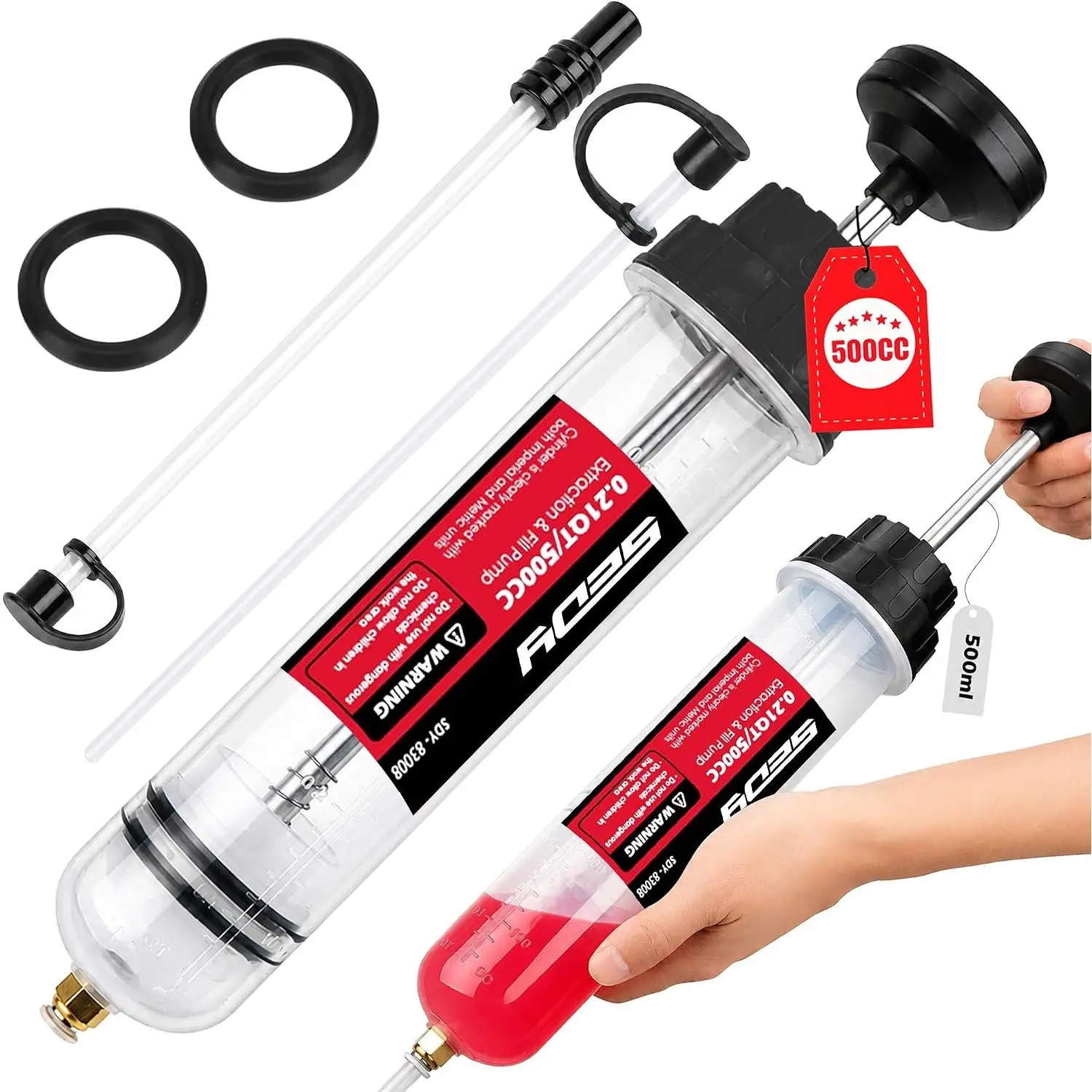 500CC Fluid Extractor, Multi-Purpose Oil , Oil Suction Pump, Manual Extraction and Filling Pump, Automotive Oil (17.6 Oz./0.45 Qt./500 CC)