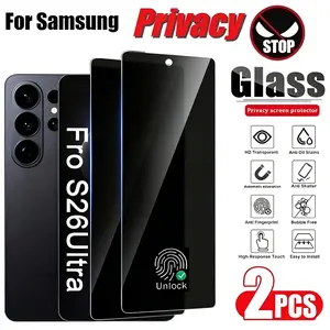 2pcs Full Coverage Privacy Tempered Glass Screen Protector for Samsung Galaxy S26 Ultra/S25 Ultra/S24 Ultra/S26/S25/S24/S23/S22/S21/S23+/S22+/S21+, Hd Privacy, 9H+ Hardness, Fingerprint Unlocking, Anti-Scratch, Anti-Fingerprint, Case Friendly