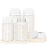 6oz Wide-Mouth Breastmilk Storage Bottles with Two-Pieces Sealing Cap, Leak-Proof Design, No-Fade Reading Marking, Compatible with Spectra S1 S2 9 Plus, Motif Luna, and Most Wide-Mouth Flanges, 4 Pack