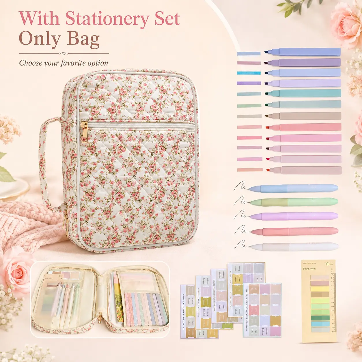 Bible Bag Cover Case for Women Study Supplies Kit Church Book Holder | Bible Study Supplies w/ Tabs Pens Portable Church Book Quilted Large Carrying Case Christian Gifts for Women Girls