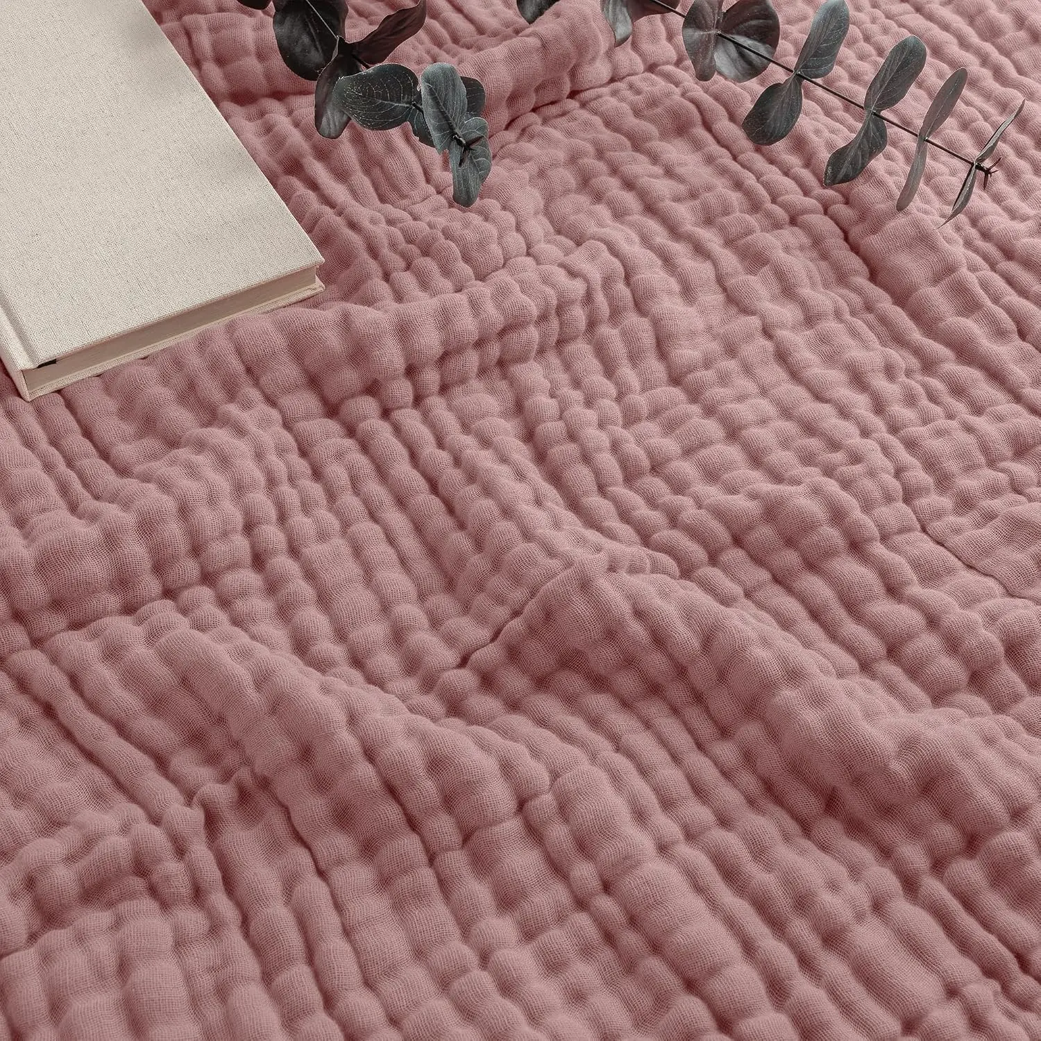 Muslin Blanket for Adults Queen 90" x 90" - 6 Layer Soft, Breathable & Lightweight Muslin Adult Blanket - Machine Washable & Designed in The US Bedding for All Seasons - Mauve