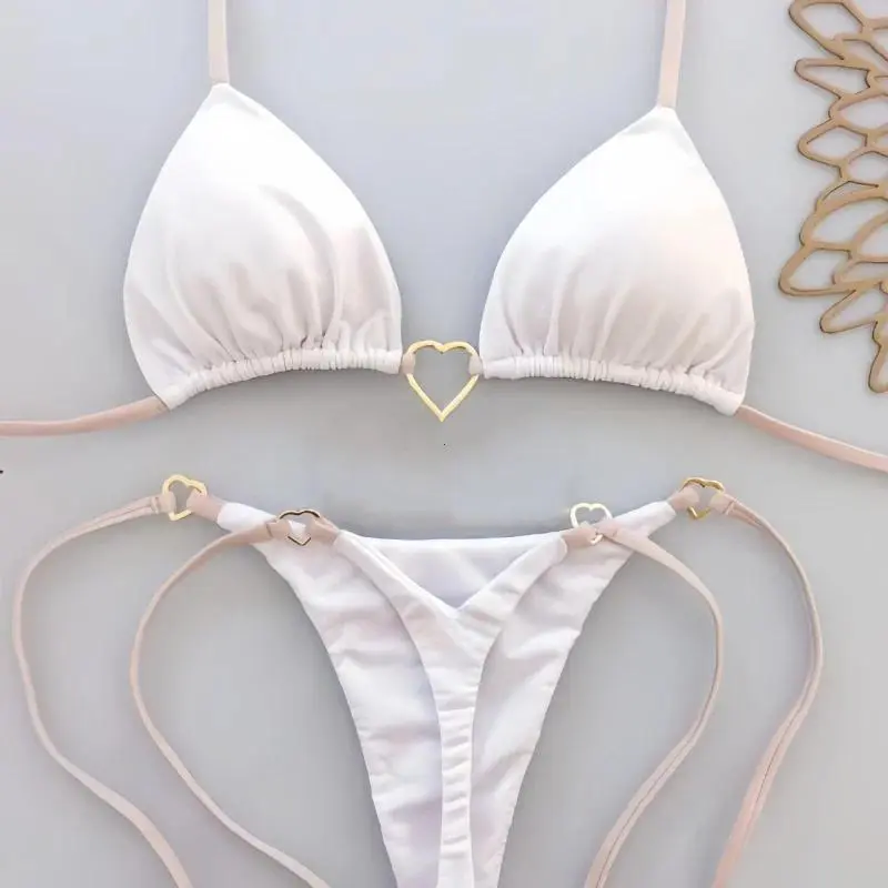 Women's 2025 Solid White Low-Rise 2-Piece Sports Bikini Set, Breathable Quick-Dry Swimwear Fabric, Machine-Washable Super Low Waisted Bikini for Sports & Outdoor Use