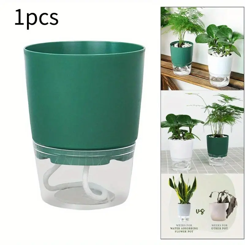 Lazy Hydroponic Flower Pot Automatic Water Absorbing Flowerpot Transparent Double Layer Plastic Resin Self Watering Plant Office