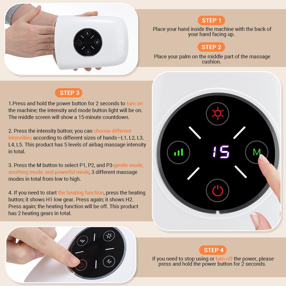 Hot Compress Hand Massager, 1 Box 3 Modes & 5 Levels Hand Massager, Timers Hand Massage Tool for Parents Gift, Electric Massage Machine, USB Rechargeable