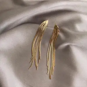 2021 New Long Metal Chain Tassel Clip on Earrings Geometric Ear Clips for For Women Luxury Wedding Gift