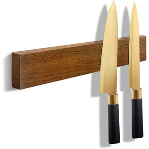 Magnetic Knife Holder Wood, 10" Knife Magnetic Strip No Drill Adhesive Knife Magnet Block, Wooden Magnetic Knife Holder for Wall Mount Fridge Refrigerator Kitchen Knife Bar Utensils Tools Organizer