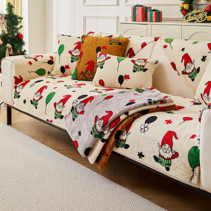 Cartoon Christmas Gnome Pattern Sofa Cover, 1 Count Non-slip Sofa Slipcover, Sofa Protector for Home Living Room, Home Decor