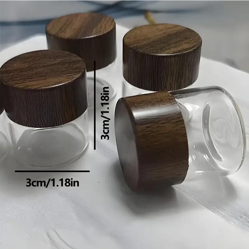 Portable Mini Glass Storage Bottle, 2/4 Counts Wooden Lid Jar, Spice Container, Seasoning Jars Containers for Travel, Picnic, Camping, Kitchen, Organiser