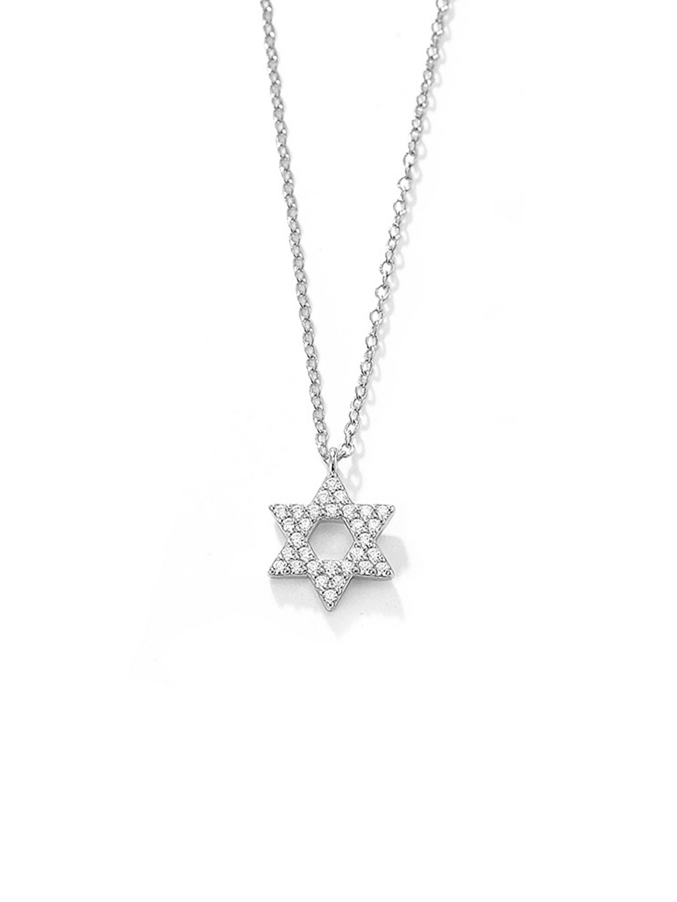 925 Sterling Silver Synthetic Zircon Inlaid Star Of David Pendant Necklace for Women, Fashion Jewelry for Party, Daily Decor, Trendy All-match & Exquisite Jewelry for Birthday Gift, Mom Gifts, Elegant Necklace