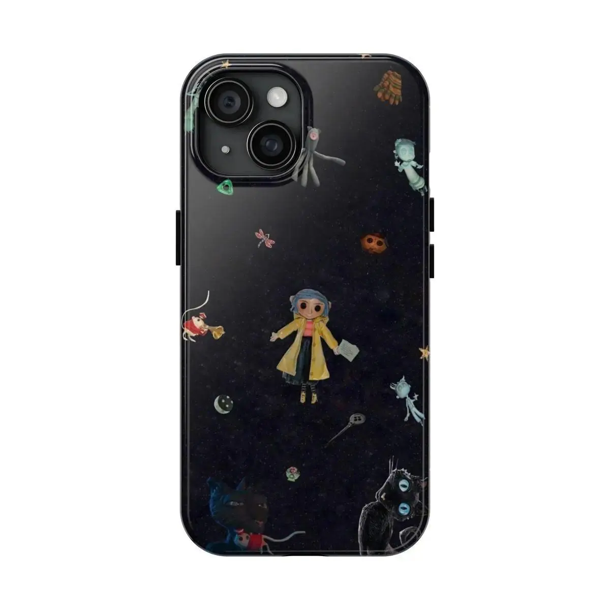 Durable Coraline cartoon-style film-design phone case, compatible with iPhone 12, 13, 14, 15, 16, and 17. It makes a fantastic gift for close friends and is perfect for special occasions.