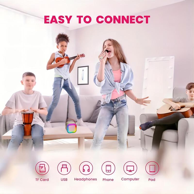 Portable Wireless Karaoke Machine with Wireless Microphone, 1 Set HiFi Stereo Sound KTV Speaker System, Wireless Speaker with RGB Colorful LED Lights