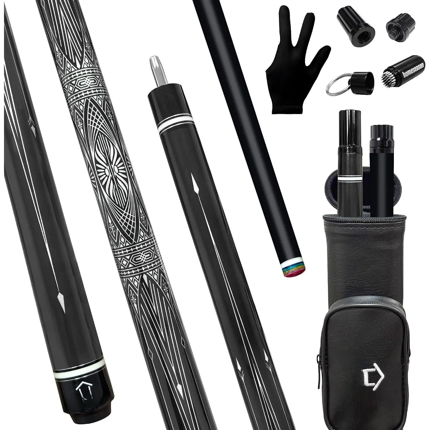 Fiberglass Pool Cue Stick 21oz Cue Sticks 58" Professional Low Deflection Billiard with Screw-in Extension and Leather Bag
