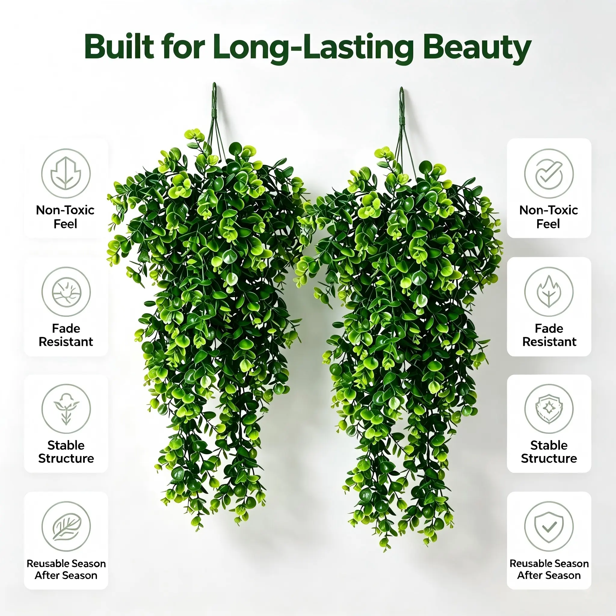 Artificial Hanging Greenery, Realistic Eucalyptus Plant, UV Resistant Plastic, Indoor Outdoor Decor, Wedding Courtyard Porch Decoration