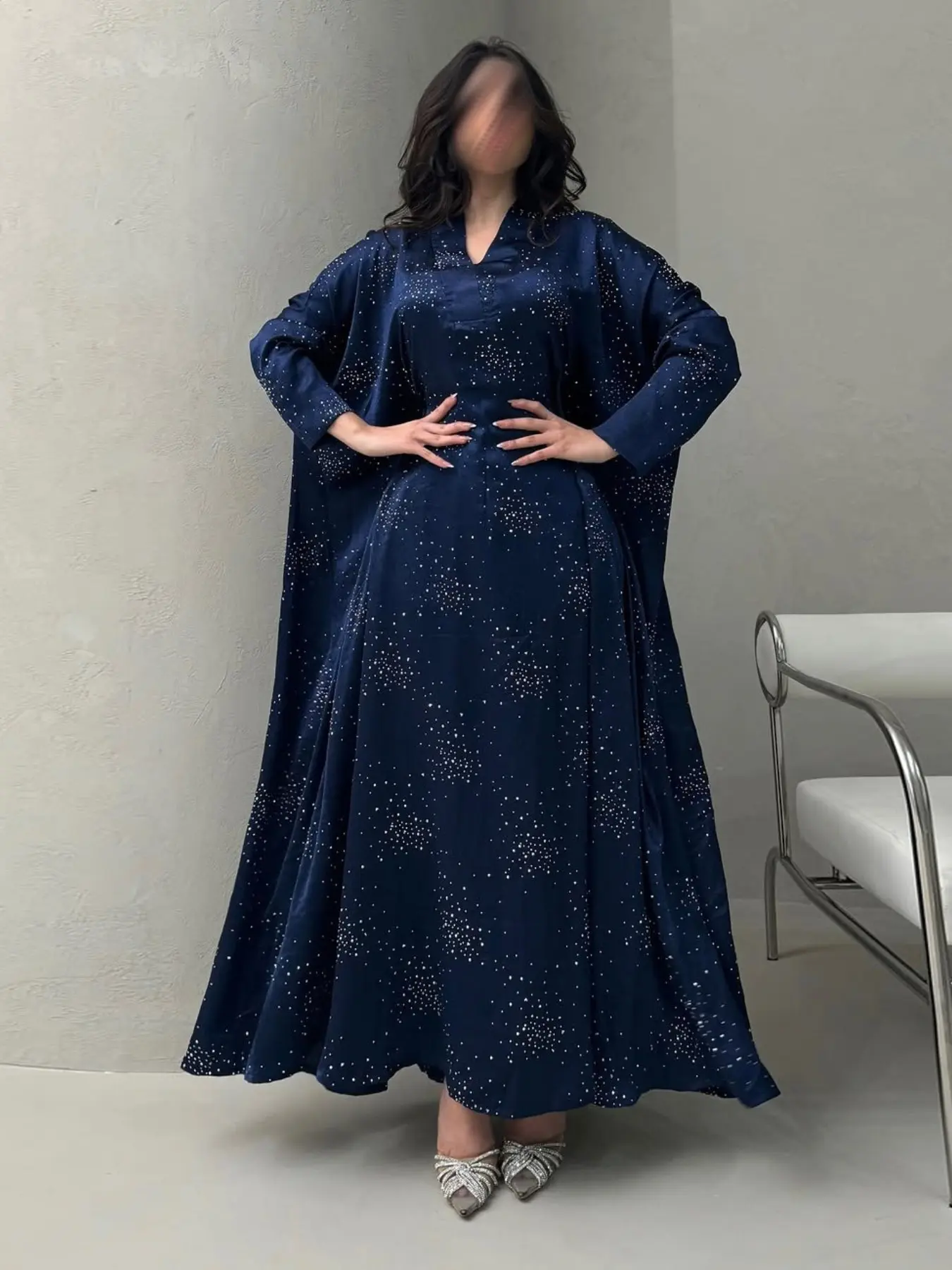 New Muslim Women's Multicolor Starry Rhinestone Long Dress, Dubai Luxury Fitted Inner Dress, Muslim Party Dress Abayas